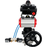 Ball valves Elephant BV3232P(3pc)-FP-W-ISO-H DN10-50 16 bar/40, full bore for welding, stainless steel SS316, PTFE, with double-acting PA-DA pneumatic actuator, with pneumatic distributor 4V320-08 220V, with LSU APL-410N EX, with manual Doubler MON1-250-T