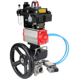 Ball valves Elephant BV3232P(3pc)-FP-W-ISO-H,  body material - Stainless steel AISI 316, seal - PTFE / PTFE / Teflon, with pneumatic actuator double action PA-DA, 4V320-10 220V, LSU APL-410N Ex, handwheel MON, ATU AFC2000