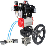 Ball valves Elephant BV3232P(3pc)-FP-W-ISO-H,  body material - Stainless steel AISI 316, seal - PTFE / PTFE / Teflon, with pneumatic actuator double action PA-DA, 4V320-10 220V, LSU APL-410N Ex, handwheel MON, ATU AFC2000