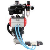 Ball valves Elephant BV3232P(3pc)-FP-W-ISO-H,  body material - Stainless steel AISI 316, seal - PTFE / PTFE / Teflon, with pneumatic actuator double action PA-DA, 4V320-10 220V, LSU APL-410N Ex, handwheel MON, ATU AFC2000