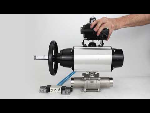 Ball valves Elephant BV3232P(3pc)-FP-W-ISO-H LONG,  body material - Stainless steel AISI 316, seal - PTFE / PTFE / Teflon, with pneumatic actuator double action PA-DA-105-1, 4V320-08 220V, LSU APL-410N Ex