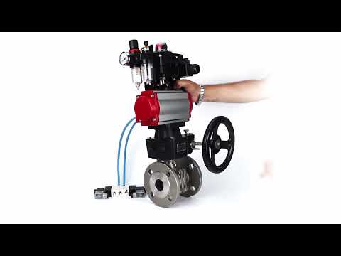 Ball valves Elephant BV3232P(2pc)-FP-F-ISO-H,  body material - Stainless steel AISI 316, seal - PTFE / PTFE / Teflon, with pneumatic actuator double action PA-DA, 4V320-08 220V, LSU APL-410N Ex, handwheel MON, ATU AFC2000