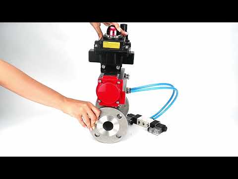 Ball valves Elephant BV3232P(3pc)-FP-F-ISO-H 16 bar, three-piece full bore flanged, stainless steel SS304, PTFE, with pneumatic actuator PA-SA with return springs, with pneumatic distributor 4V320-08 220V, with LSU APL -410N EX, with ATU AFC2000