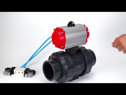 Ball valves Elephant BV4242E-FP-GRM-ISO, body material - UPVC, ball material - UPVC, seal - EPDM, with pneumatic actuator with return springs PA-SA and pneumatic distributor 4V320-08 220V