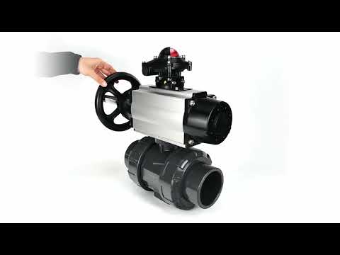 Ball valves Elephant BV4242E-FP-GRM-ISO, body material - UPVC, ball material - UPVC, seal - EPDM, with pneumatic actuator double action PA-DA-105-1 and LSU APL-210N