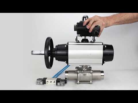 Ball valves Elephant BV3232P(3pc)-FP-W-ISO-H LONG,  body material - Stainless steel AISI 316, seal - PTFE / PTFE / Teflon, with pneumatic actuator double action PA-DA-105-1, 4V320-10 220V, LSU APL-410N Ex
