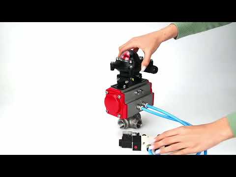 Ball valves Elephant BV3232P(4pc)-SP-3WL-T-ISO-H,  body material - Stainless steel AISI 316, seal - PTFE / PTFE / Teflon, with pneumatic actuator double action PA-DA, 4V320-08 220V, LSU APL-210N