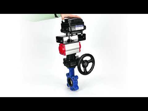 Vanne papillon d'eau Elephant WBV1616N-2W-Fb-H, matériau du corps - fonte QT450, matériau du disque - fonte QT450, joint - NBR, avec actionneur pneumatique double effet PA-DA, volant MON, positionneur rotatif électropneumatique YT-1000RSN sans rétroaction