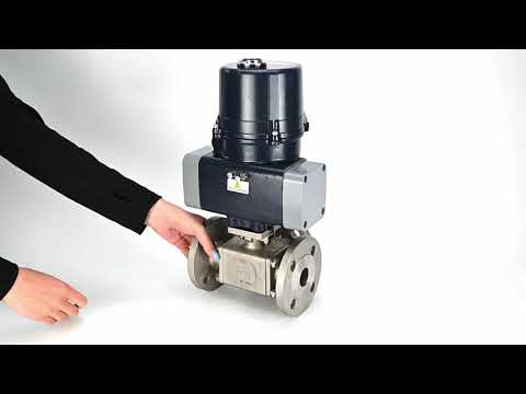 Ball valves Elephant BV3232P(4pc)-FP-3WL-F-ISO-H full bore, three-way, flanged, body - SS316 stainless steel, seal - PTFE, with electric quarter turn actuator Elephant QTSA-N-EM-O0-220VAC