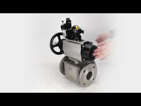 Ball valves Elephant BV3232P(4pc)-FP-3WL-F-ISO-H DN100 16 bar full bore, flanged, body - stainless steel SS316, ISO flange F10/F12, square 19x19, with pneumatic actuator PA-DA-105-1, pneumatic distributor 4M310-08 24V, LSU APL-210N and ATU AFC2000