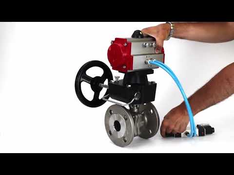 Ball valves Elephant BV3232P(2pc)-FP-F-ISO-H DN15-300 16 bar/16, full bore flanged, stainless steel SS316, seal - PTFE, with double-acting PA-DA pneumatic actuator, with pneumatic distributor 4V320-08 220V, with manual Doubler MON