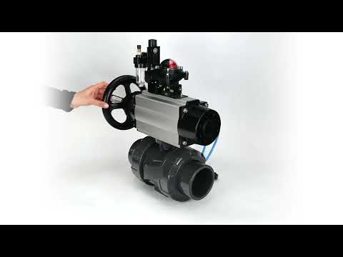Ball valves Elephant BV4242E-FP-GRM-ISO, body material - UPVC, ball material - UPVC, seal - EPDM, with pneumatic actuator double action PA-DA-105-1, pneumatic distributor 4V320-08 220V, LSU APL-210N and ATU AFC2000