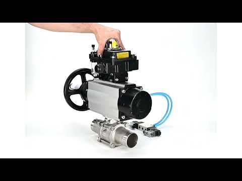 Ball valves Elephant BV3232P(3pc)-FP-W-ISO-H LONG,  body material - Stainless steel AISI 316, seal - PTFE / PTFE / Teflon, with pneumatic actuator double action PA-DA-105-1, 4V320-10 220V, LSU APL-410N Ex, ATU AFC2000