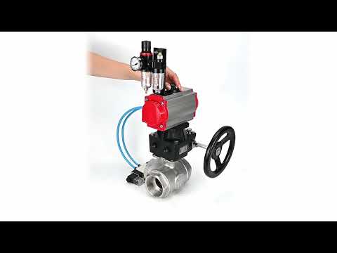 Ball valves Elephant BV3232P(4pc)-SP-3WL-T-ISO-H,  body material - Stainless steel AISI 316, seal - PTFE / PTFE / Teflon, with pneumatic actuator double action PA-DA, 4V320-08 220Vhandwheel MON, ATU AFC2000