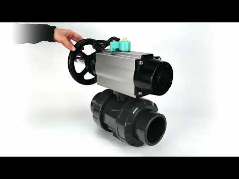 Ball valves Elephant BV4242E-FP-GRM-ISO, body material - UPVC, ball material - UPVC, seal - EPDM, with pneumatic actuator double action PA-DA-105-1 and magnetic switch ALS200D