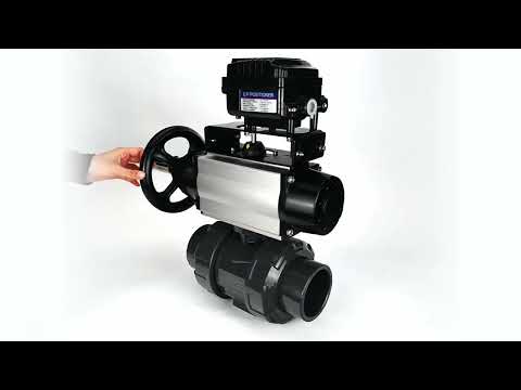 Ball valves Elephant BV4242E-FP-GRM-ISO, body material - UPVC, ball material - UPVC, seal - EPDM, with pneumatic actuator double action PA-DA-105-1 and electro-pneumatic rotary positioner YT-1000RSN without feedback