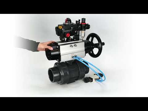 Ball valves Elephant BV4242E-FP-GRM-ISO, body material - UPVC, ball material - UPVC, seal - EPDM, with pneumatic actuator double action PA-DA-105-1, pneumatic distributor 4V320-08 220V, LSU APL-410N EX and ATU AFC2000