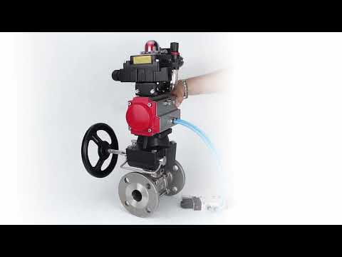 Ball valves Elephant BV3232P(3pc)-FP-F-ISO-H , three-piece full bore flanged, stainless steel SS304, PTFE, with pneumatic drive PA-DA, with pneumatic distributor 4V320-08 220V, with LSU APL-410N EX , manual Doubler MON1-250-T26-ISO, with ATU