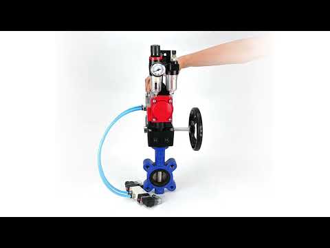 Vanne papillon d'eau Elephant WBV1616N-2W-Fb-H, matériau du corps - fonte QT450, matériau du disque - fonte QT450, joint - NBR, avec actionneur pneumatique double effet PA-DA, 4V320-08 220V, volant MON, BPV AFC2000