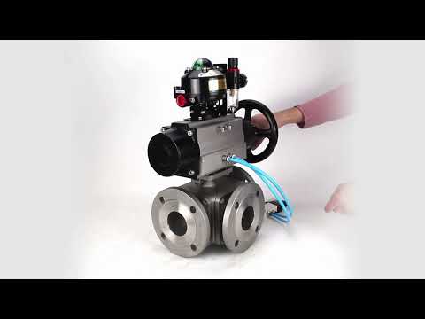 Ball valves Elephant BV3232P(4pc)-FP-3WL-F-ISO-H DN100 16 bar full bore, flanged, body - stainless steel SS316, ISO flange F10/F12, square 19x19, with pneumatic actuator PA-DA-105-1, pneumatic distributor 4V320-10 220V, LSU APL-510N EX and ATU AFC2000