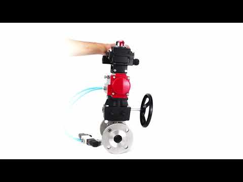 Ball valves Elephant BV3232P(3pc)-FP-F-ISO-H,  body material - Stainless steel AISI 316, seal - PTFE / PTFE / Teflon, with pneumatic actuator double action PA-DA, 4V320-10 220V, LSU APL-410N Ex, handwheel MON