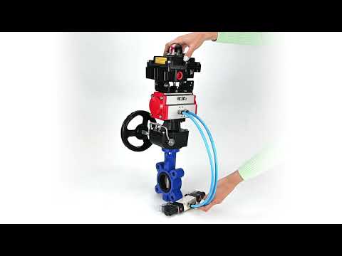 Vanne papillon d'eau Elephant WBV1631E-2W-Fb-H, matériau du corps - fonte QT450, matériau du disque - acier inoxydable AISI 304, joint - EPDM, actionneur pneumatique PA-DA double action, 4V320-08 220V, BKV APL-410N EX, volant MON