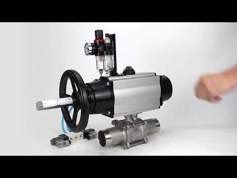 Ball valves Elephant BV3232P(3pc)-FP-W-ISO-H LONG,  body material - Stainless steel AISI 316, seal - PTFE / PTFE / Teflon, with pneumatic actuator double action PA-DA-105-1, 4V320-10 220VATU AFC2000