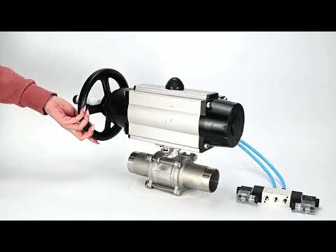 Ball valves Elephant BV3232P(3pc)-FP-W-ISO-H LONG,  body material - Stainless steel AISI 316, seal - PTFE / PTFE / Teflon, with pneumatic actuator double action PA-DA-105-1, 4V320-10 220V
