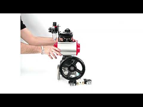 Ball valves Elephant BV3131P(3pc)-FP-F-ISO-H,  body material - Stainless steel AISI 304, seal - PTFE / PTFE / Teflon, with pneumatic actuator double action PA-DA, 4V320-10 220V, LSU APL-210N, handwheel MON, ATU AFC2000