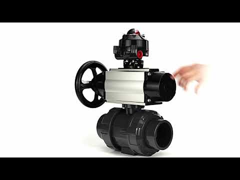 Ball valves Elephant BV4242E-FP-GRM-ISO, body material - UPVC, ball material - UPVC, seal - EPDM, with pneumatic actuator double action PA-DA-105-1 and LSU APL-510N EX