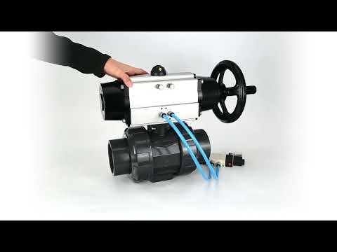 Ball valves Elephant BV4242E-FP-GRM-ISO, body material - UPVC, ball material - UPVC, seal - EPDM, with pneumatic actuator double action PA-DA-105-1 and pneumatic distributor 4V320-08 220V