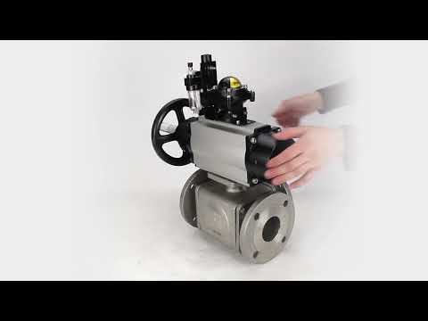 Ball valves Elephant BV3232P(4pc)-FP-3WL-F-ISO-H DN100 16 bar full bore, flanged, body - stainless steel SS316, ISO flange F10/F12, square 19x19, with pneumatic actuator PA-DA-105-1, pneumatic distributor 4M310-08 220V, LSU APL-210N and ATU AFC2000