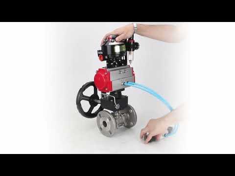 Ball valves Elephant BV3131P(3pc)-FP-F-ISO-H flanged, full bore, three-piece, body - stainless steel SS304, seal - PTFE, with pneumatic drive PA-DA-052-130 pneumatic distributor 4V320 -08 MON gearbox ATU AFC2000 LSU APL-510N-EX