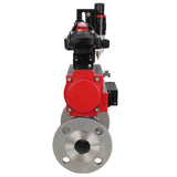 Válvula de bola de acero inoxidable Elephant ksfpt-316-180-sa-4m310-24v-apl210n-afc2000, material del cuerpo - acero inoxidable AISI 316, material de la bola - acero inoxidable AISI 316, sello - PTFE, actuador neumático operado