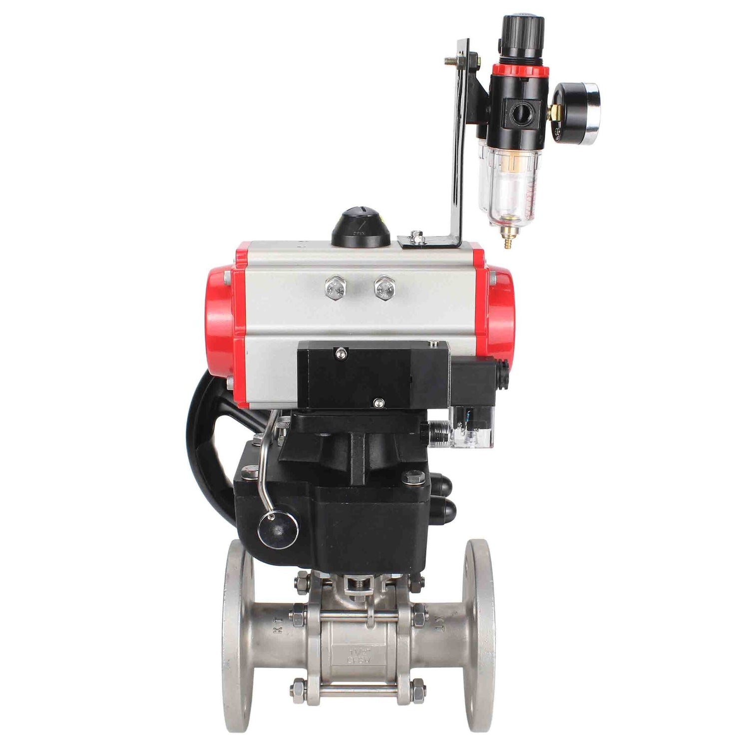 Válvula de bola de acero inoxidable Elephant ksfpt-316-180-da-4m310-110/220v-hdm-afc2000, material del cuerpo - acero inoxidable AISI 316, material de la bola - acero inoxidable AISI 316, sello - PTFE, actuador neumático operado