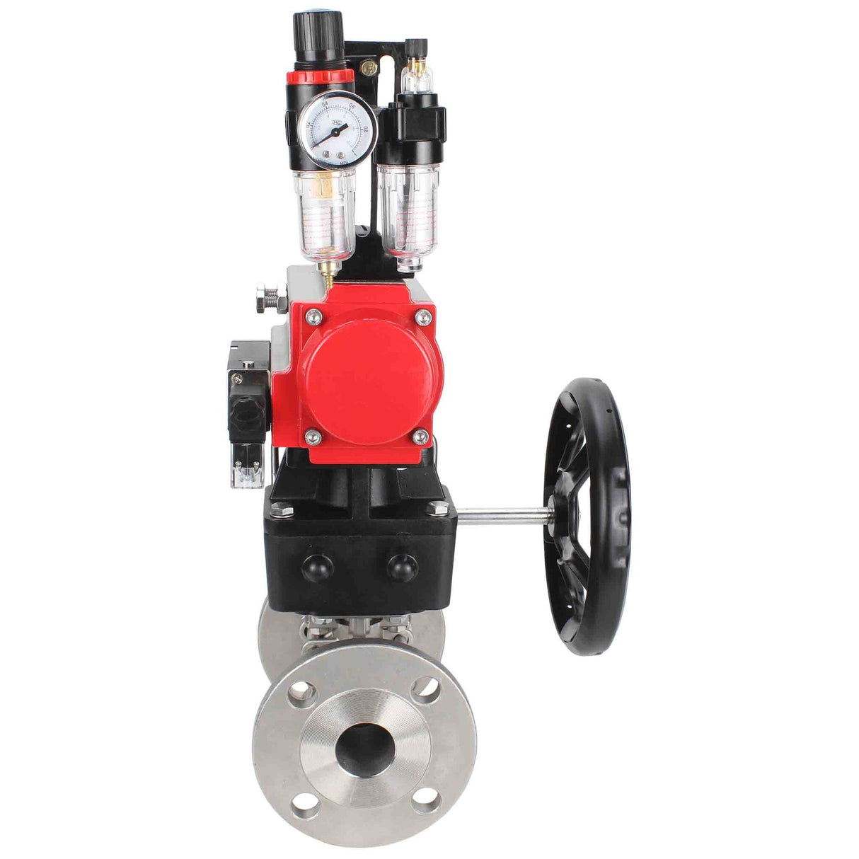 Válvula de bola de acero inoxidable Elephant ksfpt-316-180-da-4m310-24v-hdm-afc2000, material del cuerpo - acero inoxidable AISI 316, material de la bola - acero inoxidable AISI 316, sello - PTFE, actuador neumático operado
