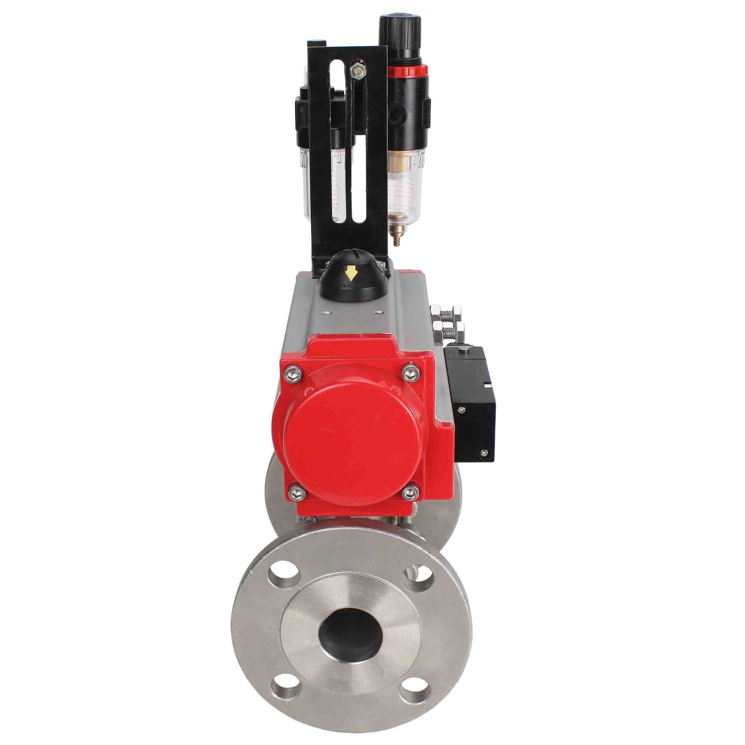 Válvula de bola de acero inoxidable Elephant ksfpt-304-180-sa-4m310-24v-afc2000, material del cuerpo - acero inoxidable AISI 304, material de la bola - acero inoxidable AISI 304, sello - PTFE, actuador neumático operado