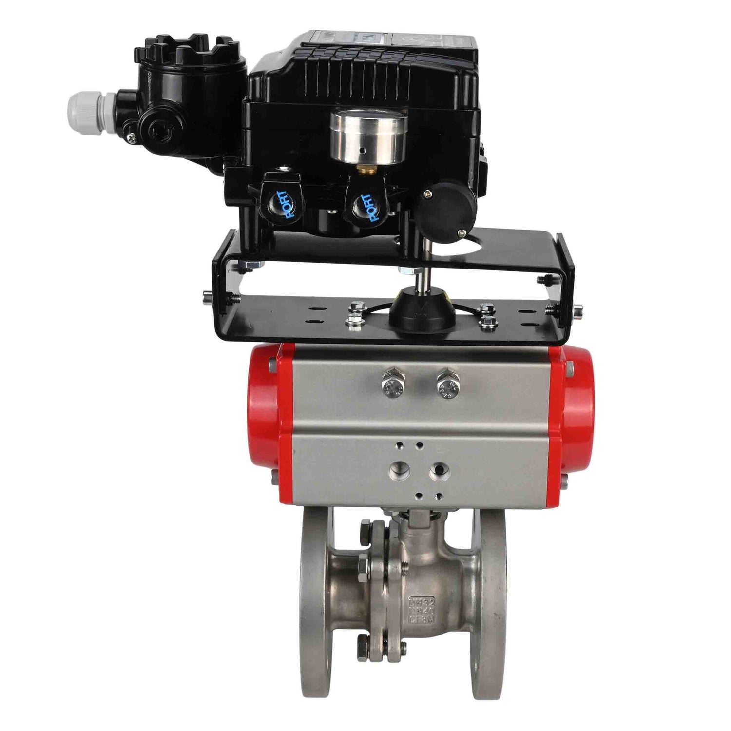 Válvula de bola de acero inoxidable Elephant kchfp-elephant-sa-yt1000rsi, material del cuerpo - acero inoxidable AISI 316, material de la bola - acero inoxidable AISI 316, junta - PTFE, actuador neumático operado