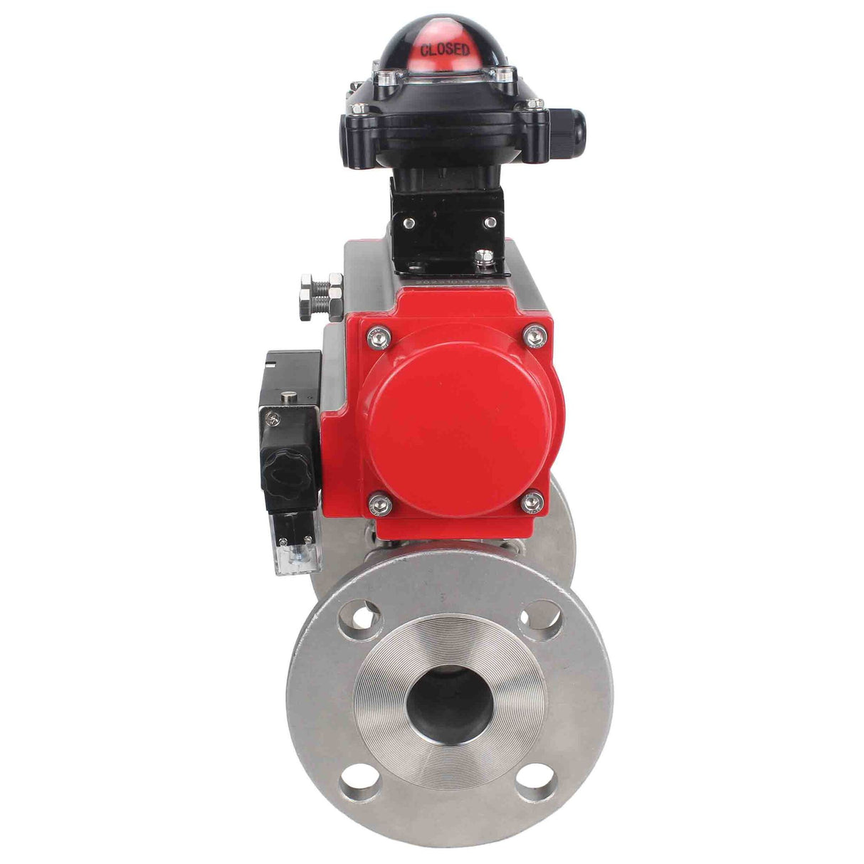 Válvula de bola de acero inoxidable Elephant ksfpt-316-180-sa-4m310-24v-apl210n, material del cuerpo - acero inoxidable AISI 316, material de la bola - acero inoxidable AISI 316, sello - PTFE, actuador neumático operado