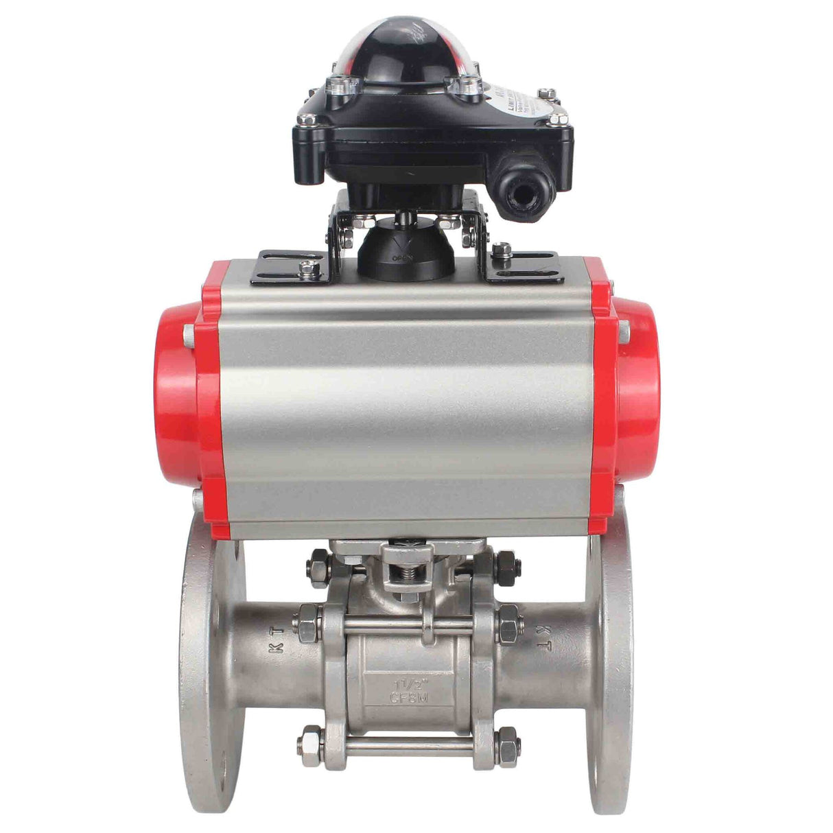 Válvula de bola de acero inoxidable Elephant ksfpt-316-180-da-4m310-24v-apl210n, material del cuerpo - acero inoxidable AISI 316, material de la bola - acero inoxidable AISI 316, sello - PTFE, actuador neumático operado