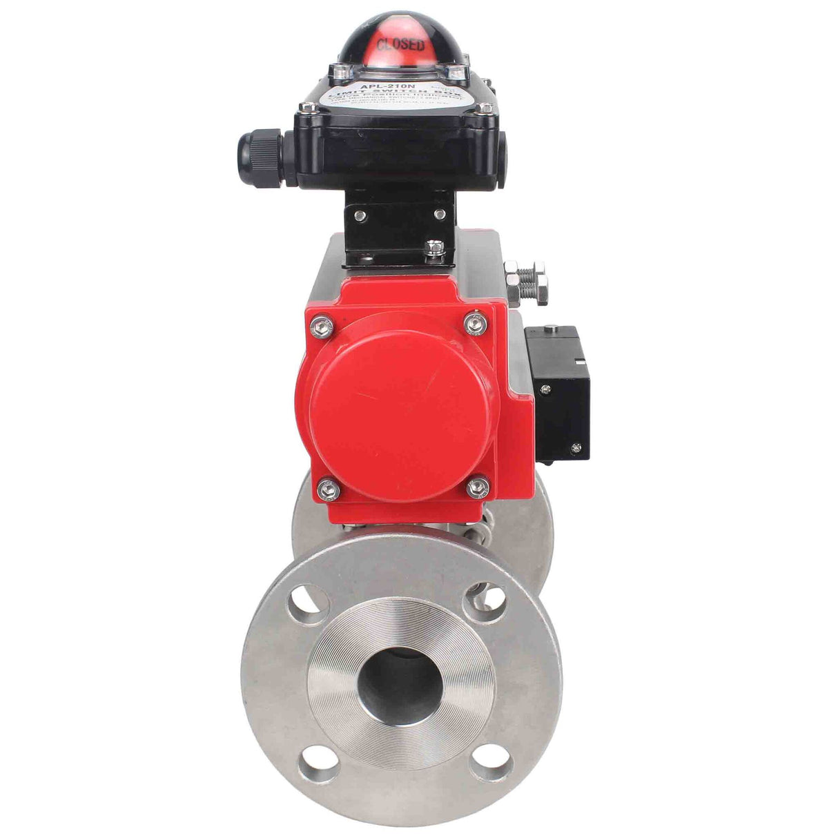 Válvula de bola de acero inoxidable Elephant ksfpt-316-180-da-4m310-24v-apl210n, material del cuerpo - acero inoxidable AISI 316, material de la bola - acero inoxidable AISI 316, sello - PTFE, actuador neumático operado