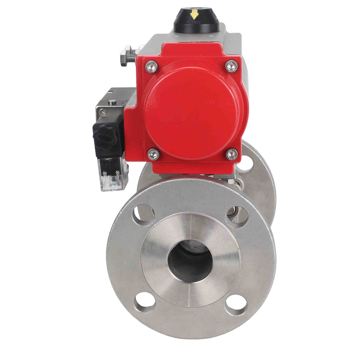 Válvula de bola de acero inoxidable Elephant ksfpt-316-180-da-4m310-110/220v, material del cuerpo - acero inoxidable AISI 316, material de la bola - acero inoxidable AISI 316, sello - PTFE, actuador neumático operado