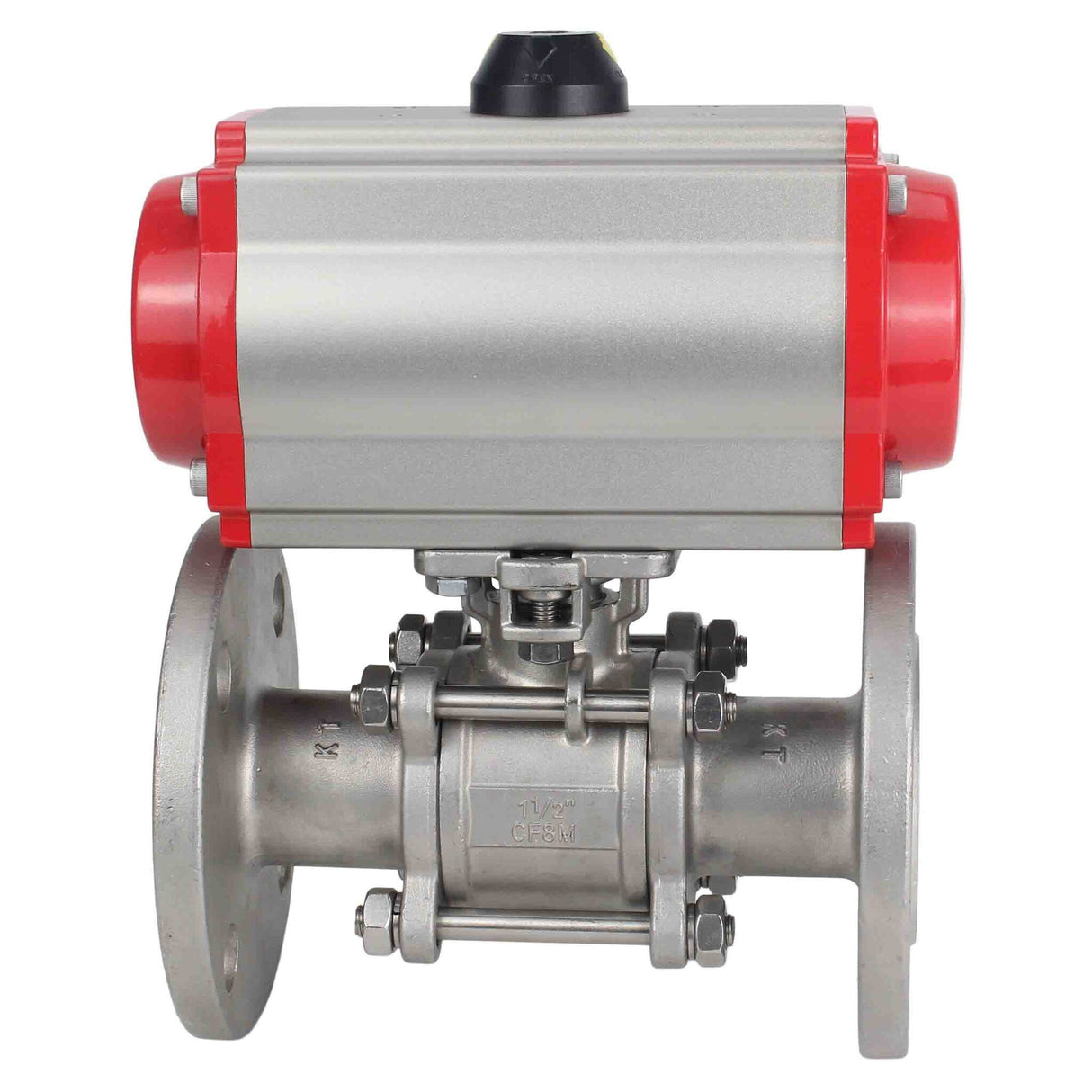 Válvula de bola de acero inoxidable Elephant ksfpt-316-180-da-4m310-110/220v, material del cuerpo - acero inoxidable AISI 316, material de la bola - acero inoxidable AISI 316, sello - PTFE, actuador neumático operado
