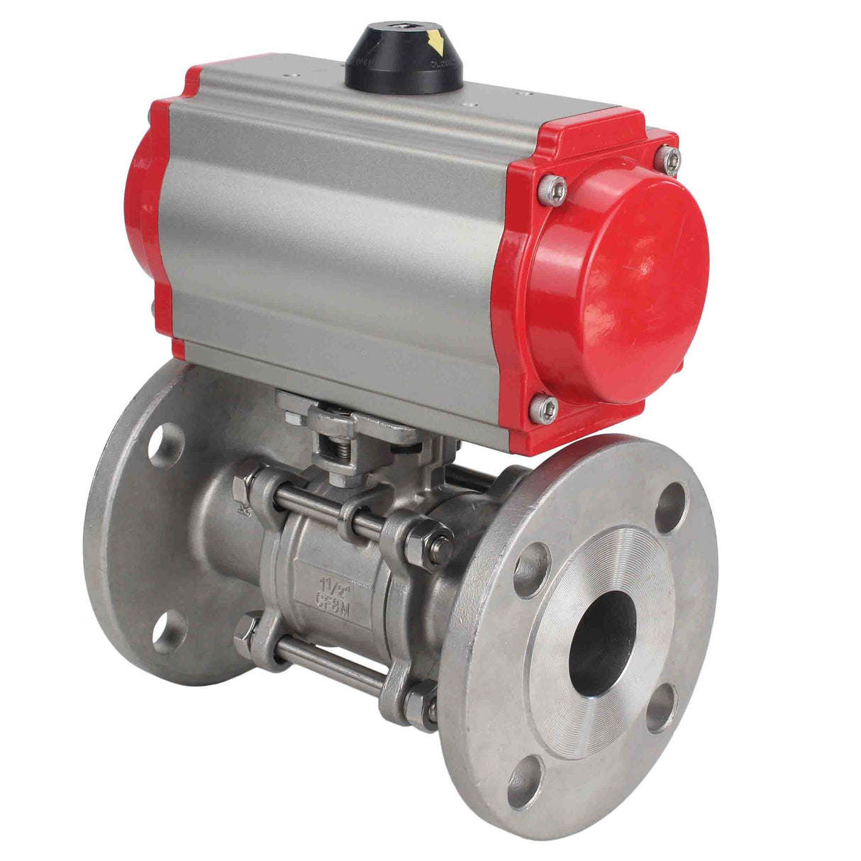 Válvula de bola de acero inoxidable Elephant ksfpt-316-180-da-4m310-110/220v, material del cuerpo - acero inoxidable AISI 316, material de la bola - acero inoxidable AISI 316, sello - PTFE, actuador neumático operado