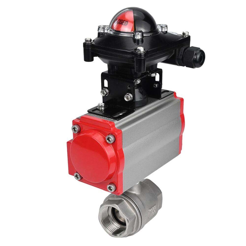 Válvula de bola de acero inoxidable Elephant kshmp316-elephant-sa-apl210n, material del cuerpo - acero inoxidable AISI 316, material de la bola - acero inoxidable AISI 316, sello - PTFE, actuador neumático operado