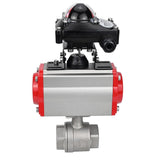 Válvula de bola de acero inoxidable Elephant BVMP.316.230-ISO 914 PSI, roscada, paso completo, material del cuerpo - acero inoxidable AISI 316, con actuador neumático de doble efecto Elephant DA, bloque de interruptores de límite APL-410N EX