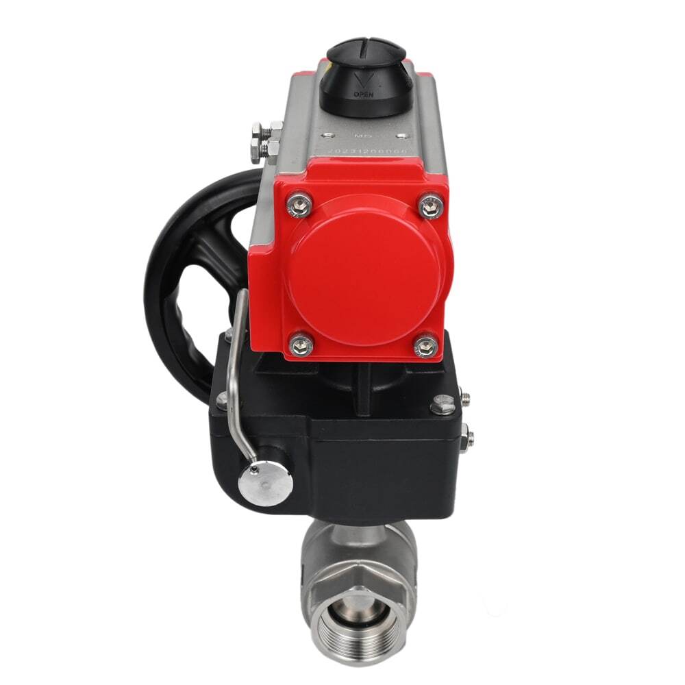 Válvula de bola de acero inoxidable Elephant kshmp316-elephant-da-hdm, material del cuerpo - acero inoxidable AISI 316, material de la bola - acero inoxidable AISI 316, sello - PTFE, actuador neumático operado