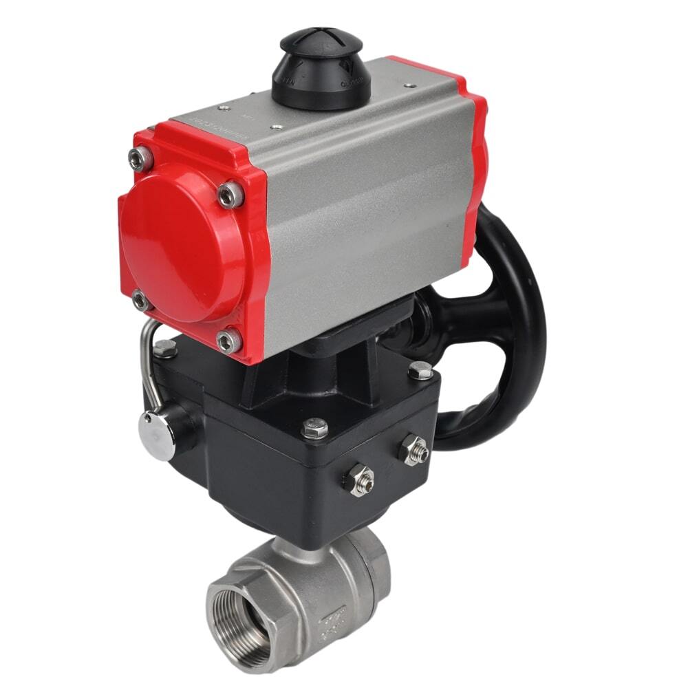 Válvula de bola de acero inoxidable Elephant kshmp316-elephant-da-hdm, material del cuerpo - acero inoxidable AISI 316, material de la bola - acero inoxidable AISI 316, sello - PTFE, actuador neumático operado