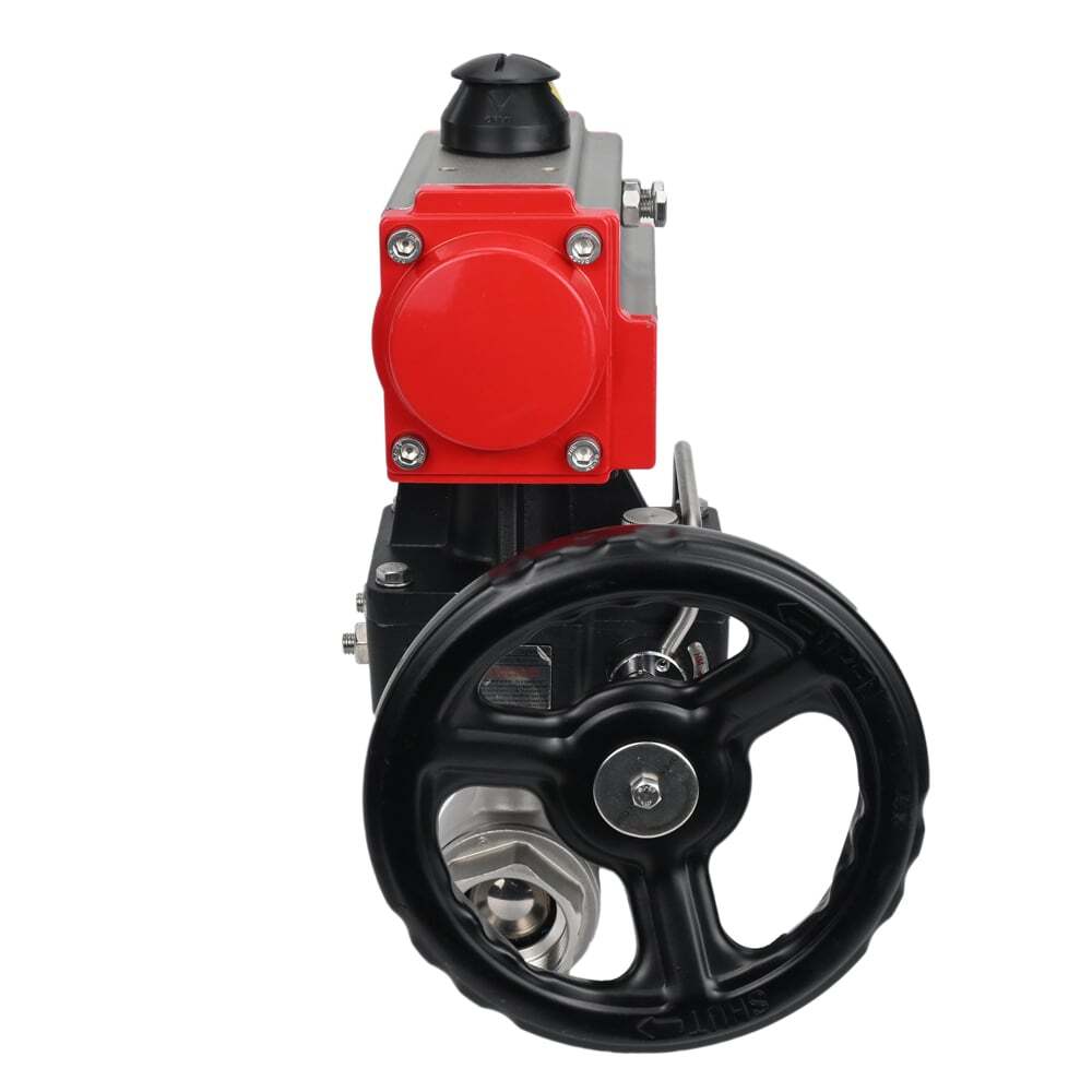 Válvula de bola de acero inoxidable Elephant kshmp316-elephant-da-hdm, material del cuerpo - acero inoxidable AISI 316, material de la bola - acero inoxidable AISI 316, sello - PTFE, actuador neumático operado