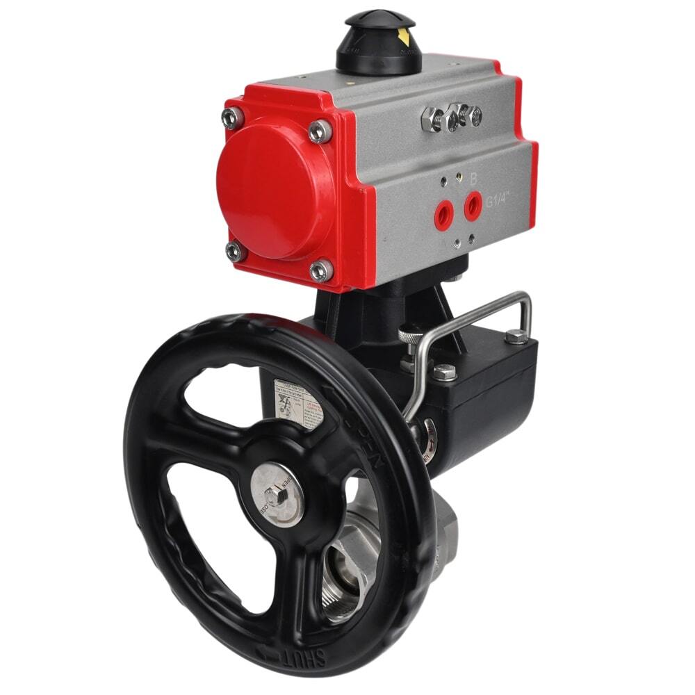 Válvula de bola de acero inoxidable Elephant kshmp316-elephant-da-hdm, material del cuerpo - acero inoxidable AISI 316, material de la bola - acero inoxidable AISI 316, sello - PTFE, actuador neumático operado